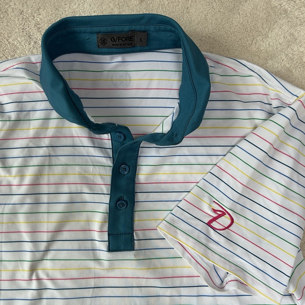 G/Fore Men's Golf Polo Mens‎ Size Large White Stripe Performance Worn Once